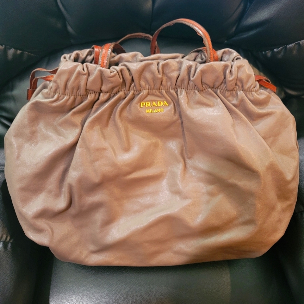 Prada Nocciolo Soft Calfskin Leather Shopping Tote Bag Large